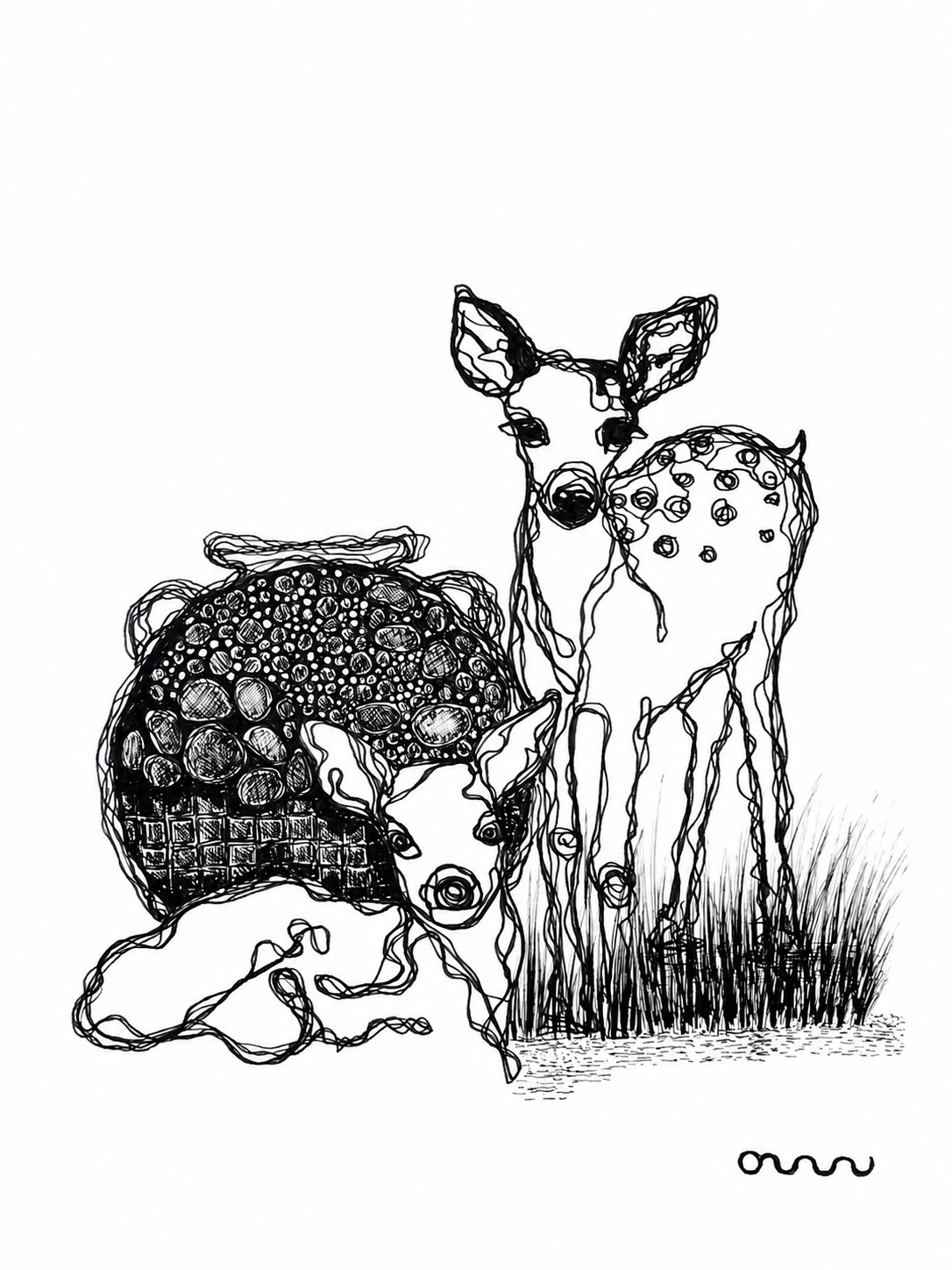 Nukriani deer and qvevri label illustration