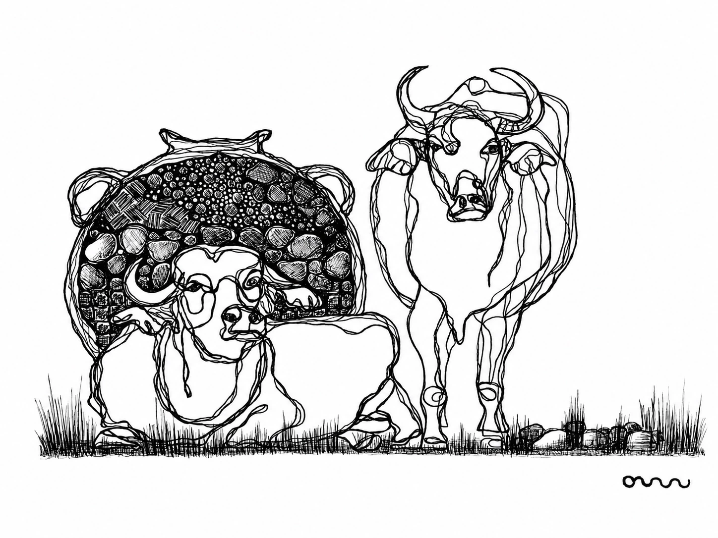 Buffalo and qvevri label illustration
