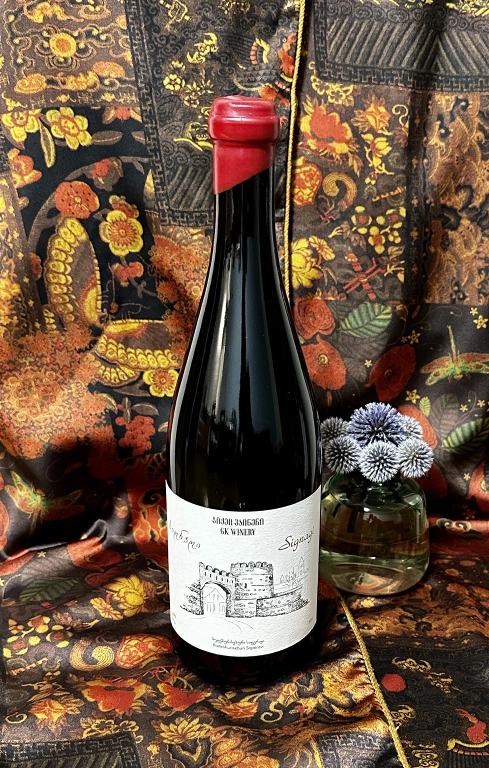GK Winery Sighnaghi label displayed on a wine bottle