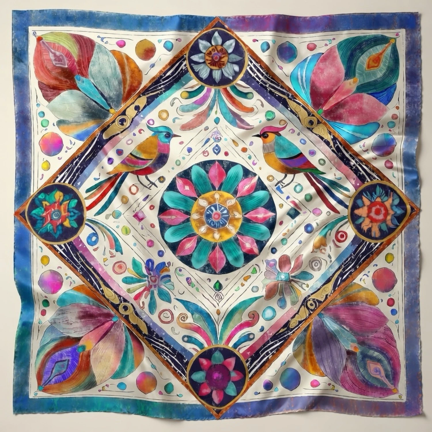 Bird Garden scarf shown flat