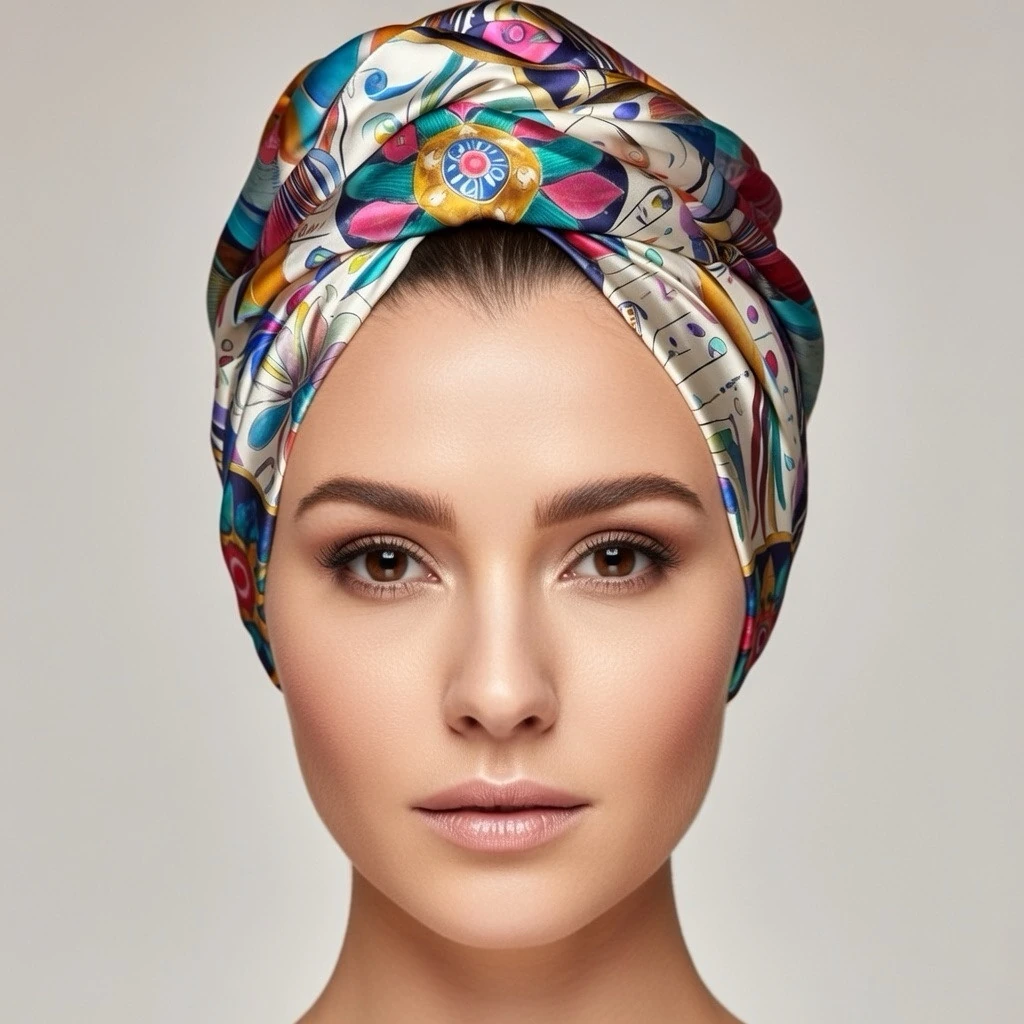 Bird Garden scarf styled as a headwrap