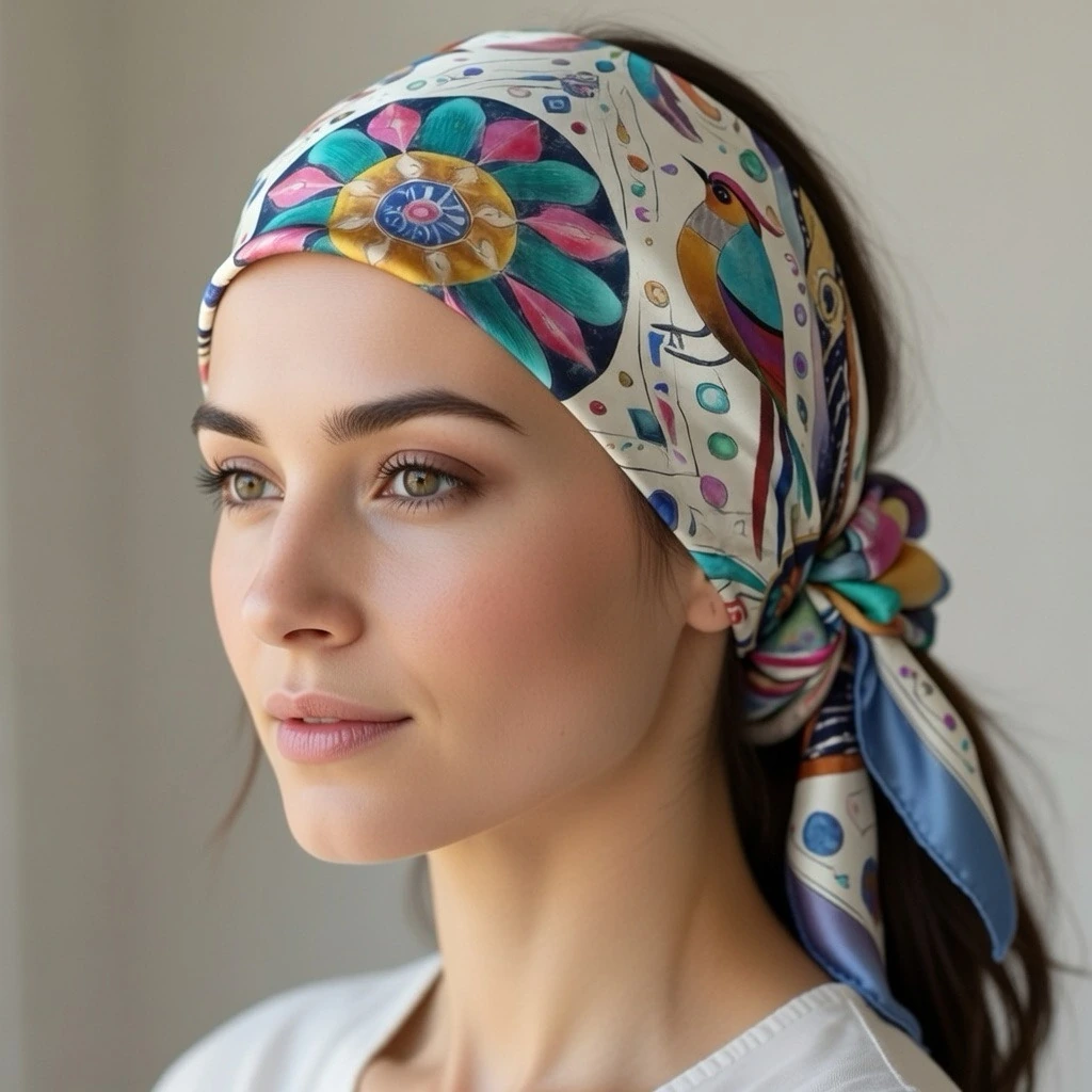 Side view of Bird Garden headwrap