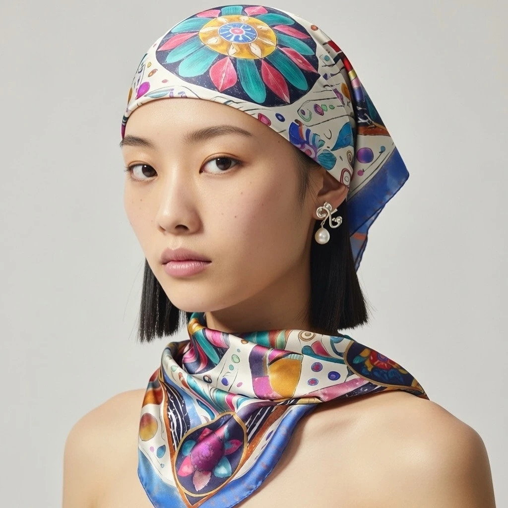 Bird Garden scarf worn by a model