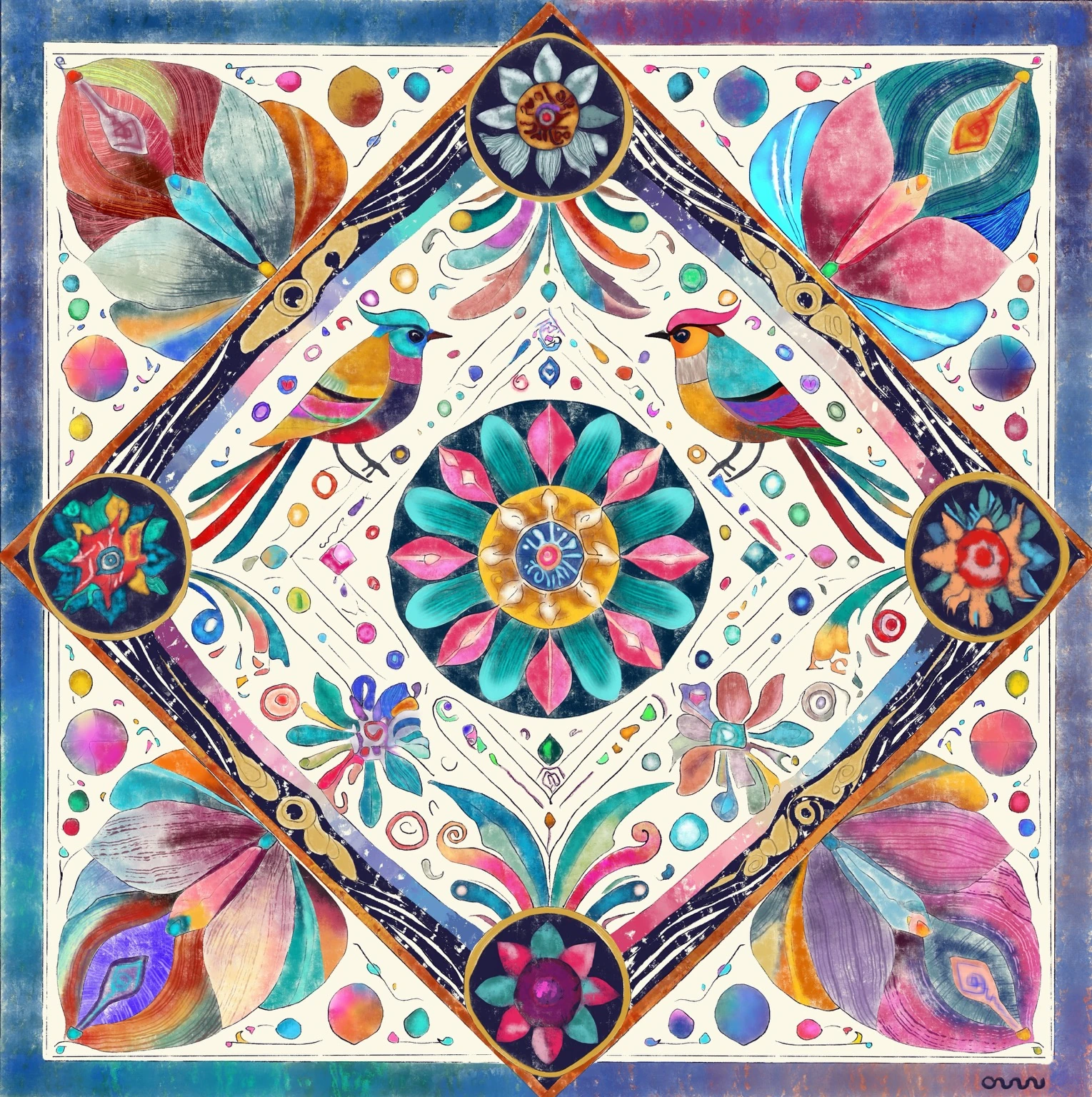 Bird Garden scarf design on a white background